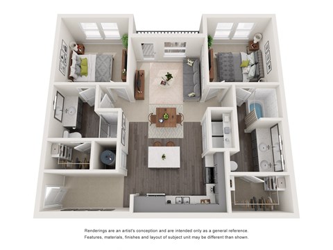 a 1 bedroom floorplan is shown in this rendering